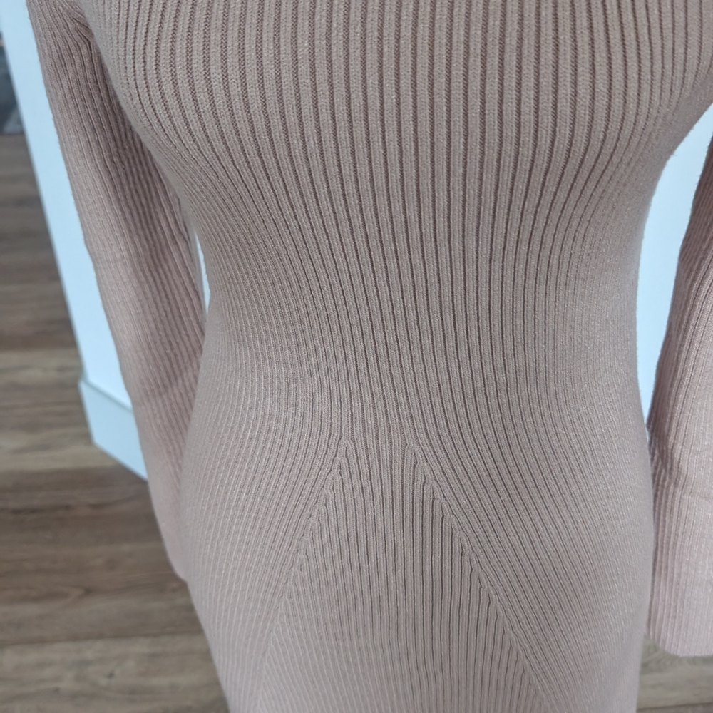 Mock Neck Ribbed Long Sleeve Midi Dress - Blush - Picture 4 of 14
